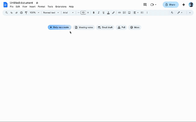 Gemini 在 Google Docs 中生成内容示意