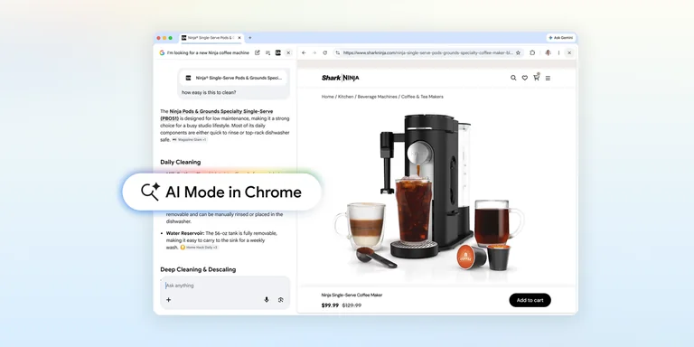 Google为Chrome中的AI Mode加入并排浏览与多标签上下文